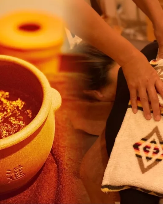 Mugwort Steam 45 min + Upper-Body Shiatsu Massage Experience 20 min [Includes Unlimited Japanese Barley Tea]